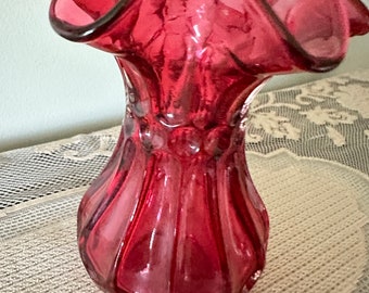 Fenton Country Cranberry Dot and Flute Vase