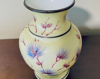 ヴィンテージ花瓶 手描き 松ぼっくり模様 Consolidated Glass製