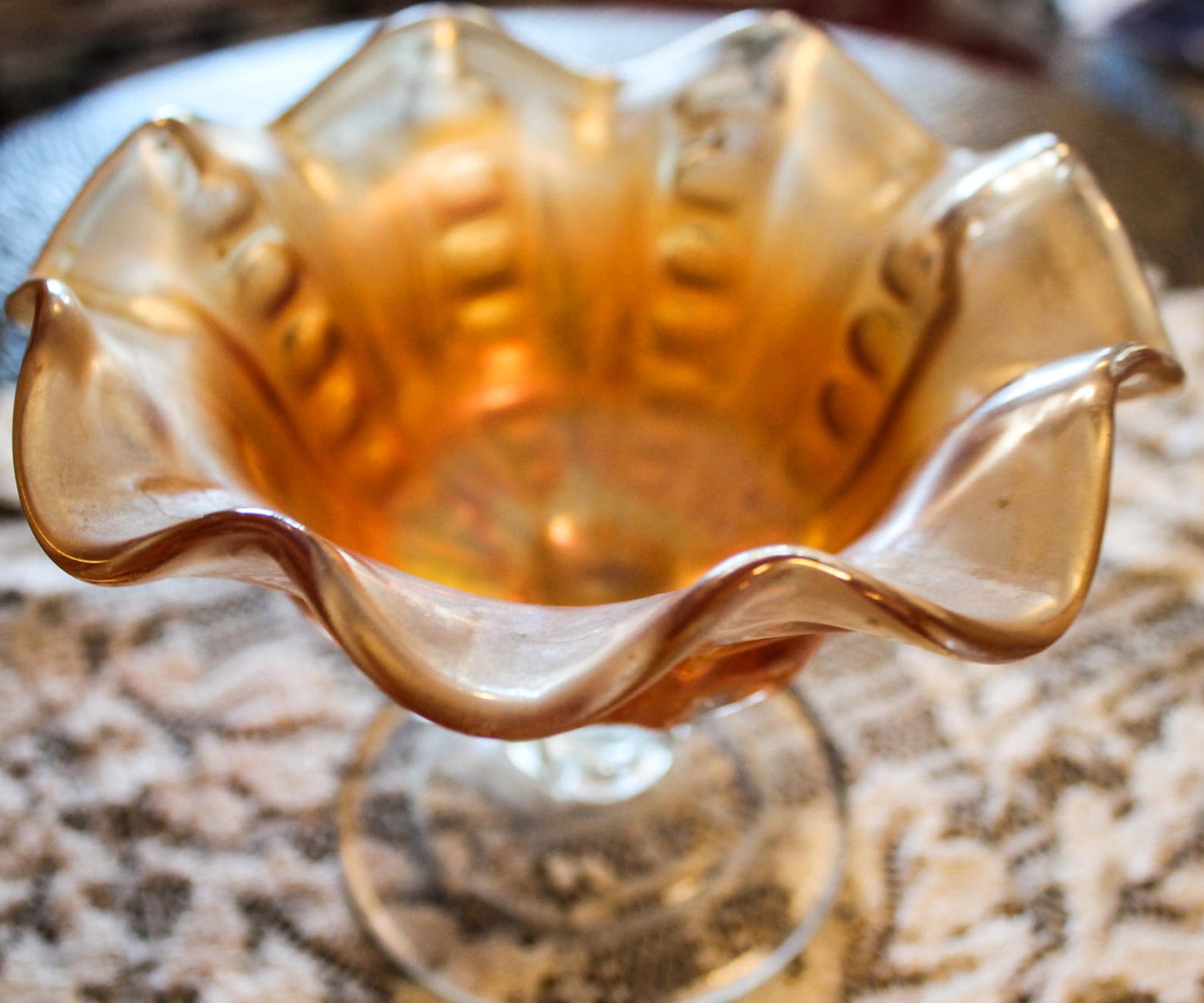 Antique Carnival Glass Candy Dish With Clear Pedestal Etsy