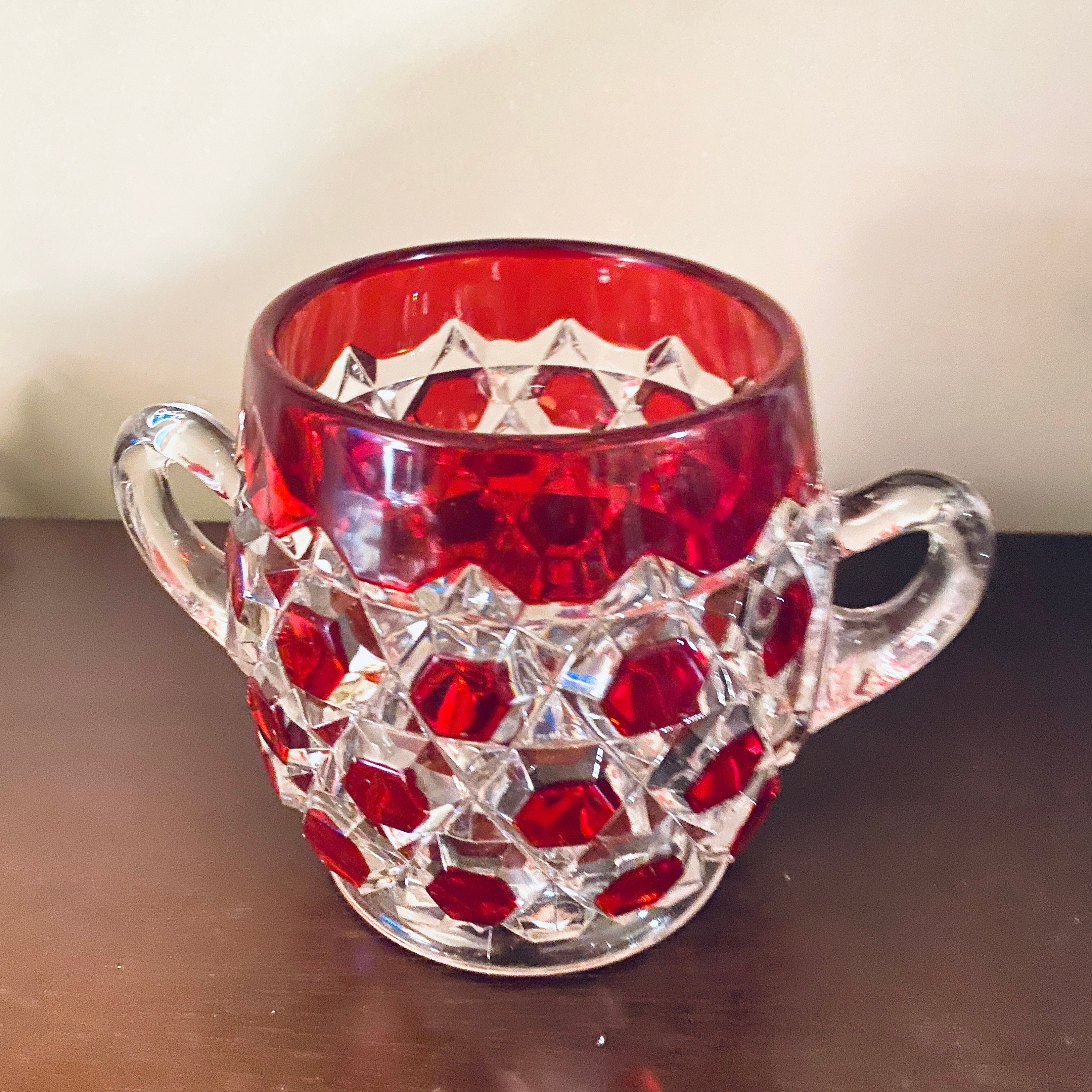 Bryce Brothers Red Block Glass Open Spooner Etsy