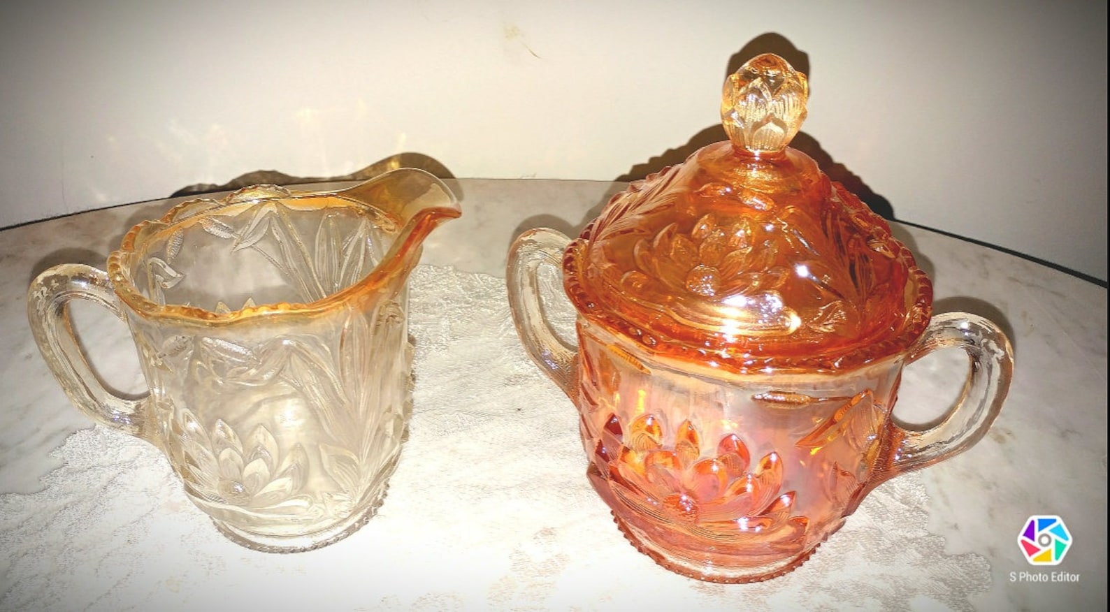 Carnival Glass Creamer and Sugar Set Etsy