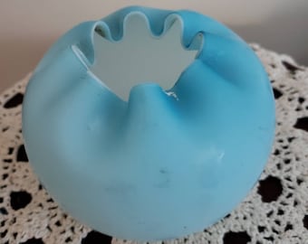 Fenton light blue matte finish rose bowl vase with crimped rim