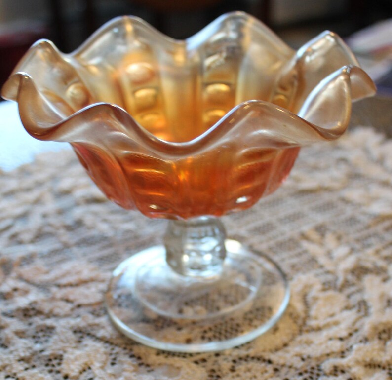 Antique Carnival Glass Candy Dish With Clear Pedestal Etsy