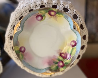Nippon Hand-Painted Porcelain Bowl: Gold Edge Cherry Design