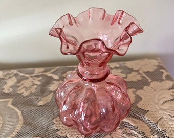 Vintage Fenton Glass Vase with Diamond Optic Melon Pattern