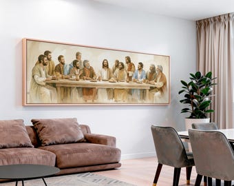 The Long Table Canvas Wall Art | Airy Warm Cream Christian Living Room Decor