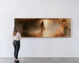 Veil of Light Canvas Wall Art | Mysterious Burnished Gold Christian Entryway Decor