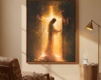At the Door Canvas Wall Art | Warm Burnished Gold Christian Entryway Decor