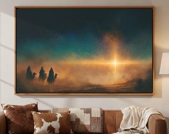 Journey of the Magi Canvas Wall Art | Epic Deep Teal Christian Living Room Decor