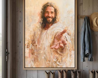 His Hand Outstretched Canvas Wall Art | Inviting Warm Cream Christian Living Room Decor