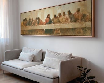 The Fresco Supper Canvas Wall Art | Timeless Warm Terracotta Christian Living Room Decor