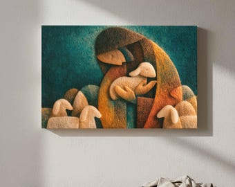 Wool Felt Shepherd Canvas Wall Art | Warm Burnt Orange Christian Nursery Decor