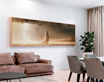 Beneath the Overhang Canvas Wall Art | Dramatic Warm Umber Christian Living Room Decor