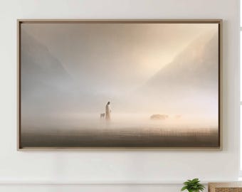 The Good Shepherd Canvas Wall Art | Serene Ivory Christian Living Room Decor