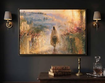 Palm Sunday Canvas Wall Art | Celebratory Warm Gold Christian Living Room Decor
