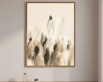 Drawn from the Crowd Canvas Wall Art | Spare Charcoal Grey Christian Home Office Decor