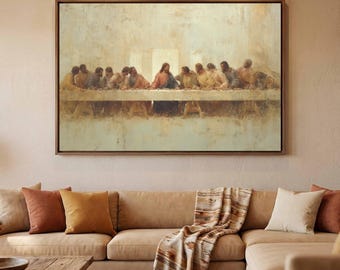 The Last Supper Canvas Wall Art | Serene Cream Christian Living Room Decor