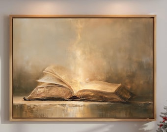 The Open Book Canvas Wall Art | Quiet Warm Gold Christian Home Office Decor