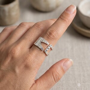 925 Silver Textured Split Silver Ring, Open Band Statement Ring, Dotted Finish Modern Jewelry, Geometric Chunky Ring, Gift For Her
