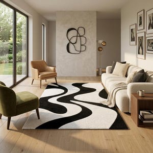 Modern Abstract Geometric Rug, Boho Mid Century Area Rug, Artistic Tufted Floor Rug