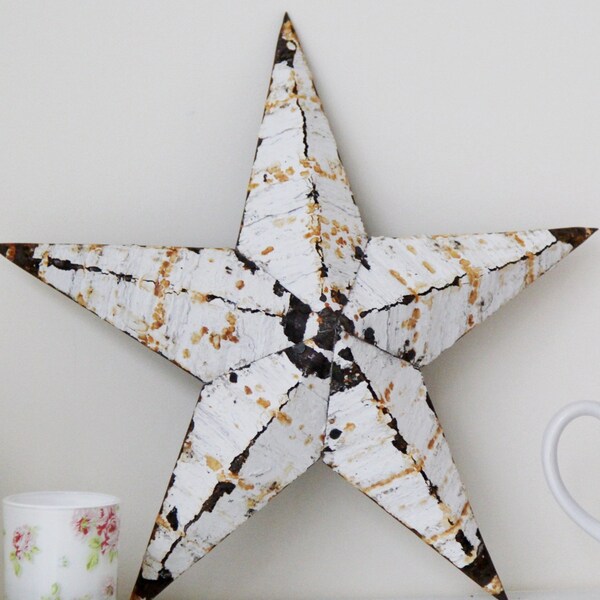 Amish tin barn star - Handmade primitive rustic tin star in white - Christmas decor