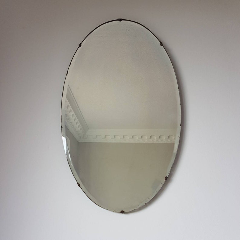 Vintage Oval Mirror Frameless Bevelled Glass
