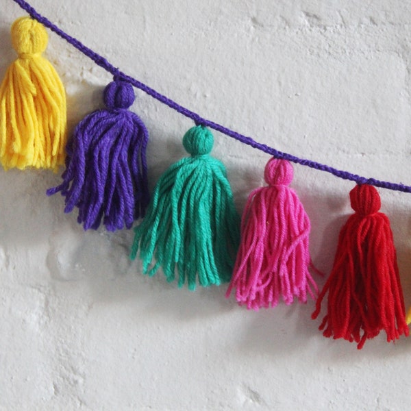 SALE - Colourful Tassel Garland - Multi-coloured Wool Yarn Tassel Garland - 100cm long - Nursery Decor - Party Decor