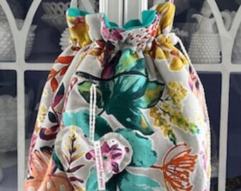 Tote Bag Drawstring Fully Lined Colorful Floral