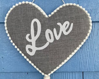 Love Heart Wall Hanging, Beaded Wall Art BOHO Handmade gift