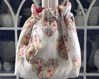 Tote Bag Drawstring Fully Lined Hearts