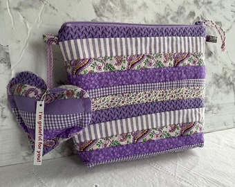 Grateful Heart Zipper Cosmetic Bag Scrappy Quilted - Purples