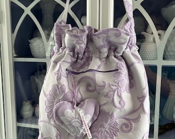 Tote Bag Drawstring Fully Lined Lilac Floral