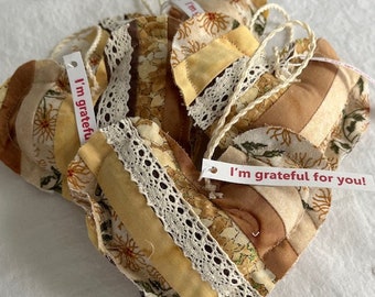 Grateful Heart Gift Set Scrappy Quilted Thank you Gift Set of 4 Earth Tone