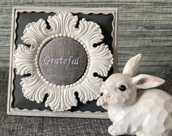 Grateful Embroidered Sign, Framed Sign