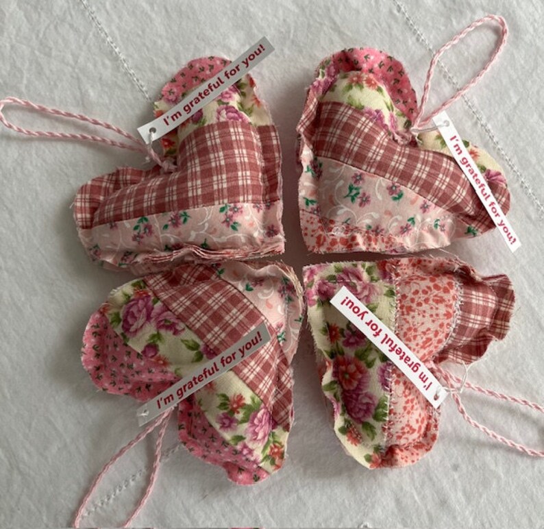 Grateful Heart Gift Set Scrappy Quilted Thank you Gift Set of 4 Pinks image 1