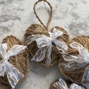 Rustic Heart Jute Twine Ornament Set of 3