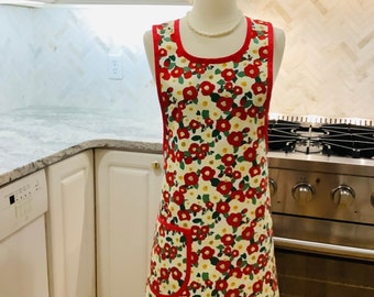 Cross-back Apron Japanese Pinafore Apron No Ties on Apron Great Baking Apron Beautiful Floral Light Weight Canvas Apron - Ready to Ship