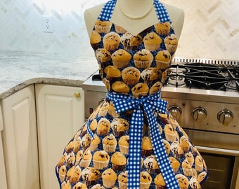 Flirty Chic Sweetheart Apron in Blueberry Muffins Beautiful Women’s Apron Great for Mother’s Day Great Baking Apron - Ready to Ship