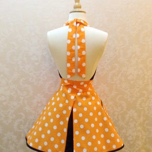 Flirty Chic Sweetheart Apron for Halloween in Orange and White Polka Dots Flirty Women's Kitchen Apron Fall Apron Ready to Ship image 4