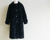 Black Coat Faux Fur Persian Lamb Stroller MEDIUM LARGE Vintage 1960s Coat Astrakhan Karakul Fun Fur Classic 50s 60s Style by Susan Lynn USA
