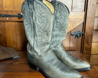 Vintage Justin Cowboy Boots | Distressed Grey Leather, Pointed Toe (Mens 10 D)