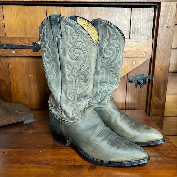 Vintage Justin Cowboy Boots | Distressed Grey Leather, Pointed Toe (Mens 10 D)