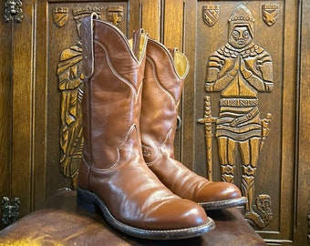 Tony Lama | George Strait • Cowboy Boots • Black Label • Western Riding Cowgirl Boots • 1980s • Roper Heel • Brown Leather • Womens 6B