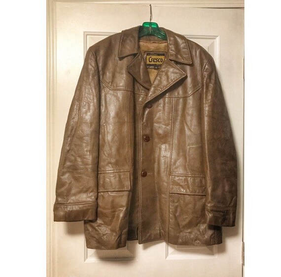 Brown Leather Coat • Zip Out Lining • Warm Fleece • 1960s
