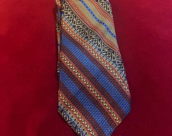 Vintage 1970s Tie • Woven Silk • Iridescent Jacquard Pattern • Thick Textured Boutique Menswear • Retro Statement Necktie • Jewel Tone