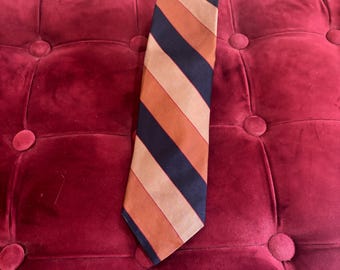 Bar Striped Tie • Three Thread Silk • English Repp • 1960s Vintage Necktie • Black Brown Copper Red • Mod  Ivy Prep • 3 Inch Blade Point