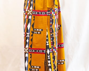 Vintage 1960s Wrap Maxi Skirt • Beverly Vogue California • Mint • Cotton Barkclothe • Bold Geometric Mod • Resort Skirt • USA
