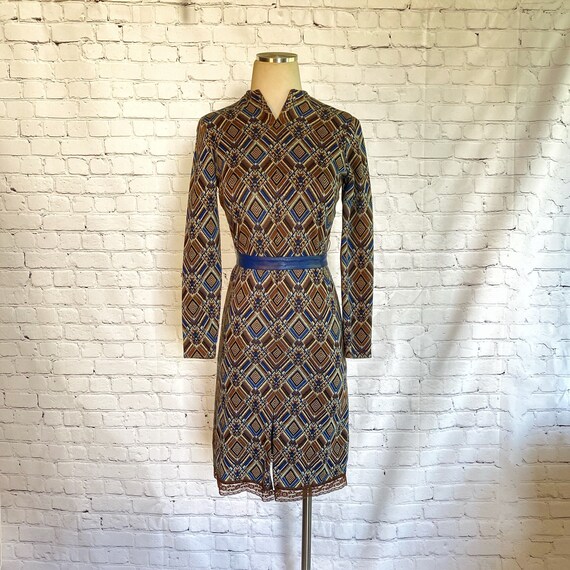 1960s Ann Taylor Knit Dress * Geometric Wool Wiggle Dress * XS/Small 1960s Ann Taylor Knit Dress * Geometric Wool Wiggle Dress * XS/Small