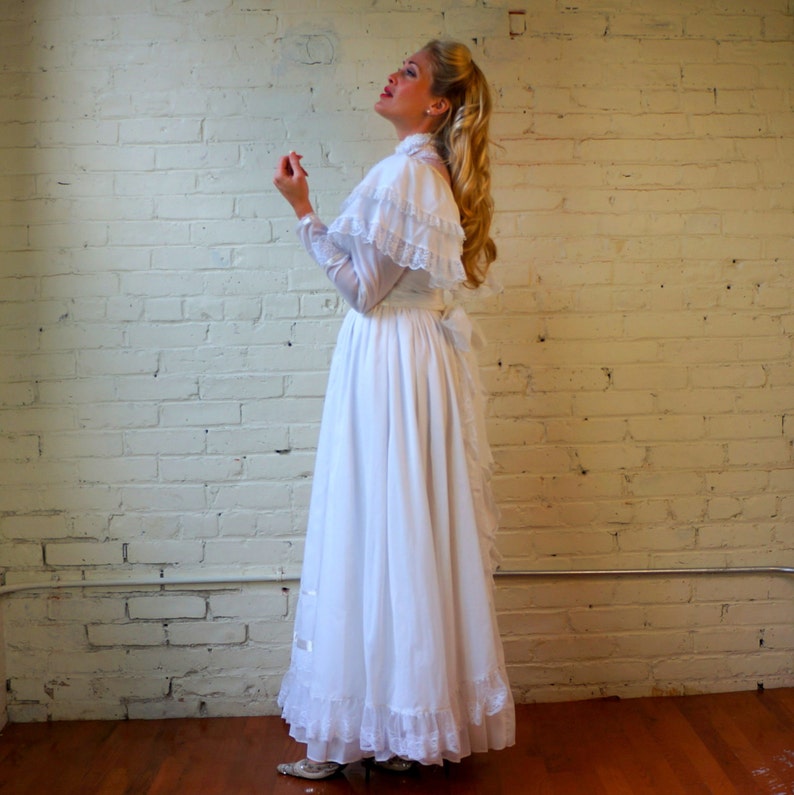 Peasant Wedding Dress 1970s Vintage Gunne Sax White Cotton Etsy