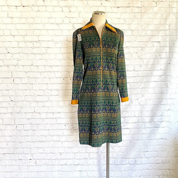 Jewel Tone Knit Dress • 1970s • Boho Shift • Long… - image 1